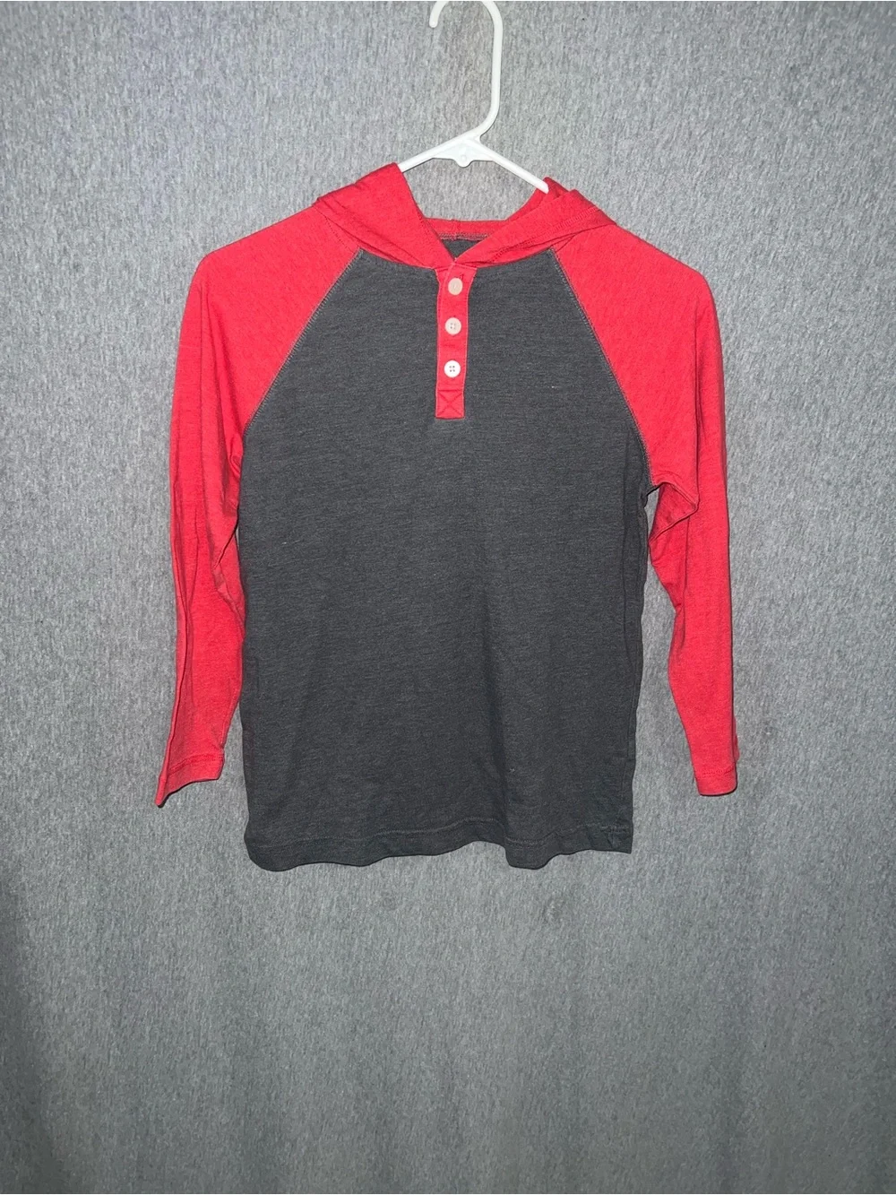 Old Navy Red Raglan Hooded Henley with Charcoal Body